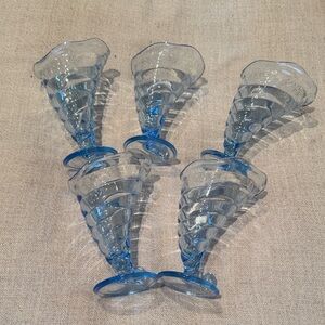 Vintage Bormioli Rocco Italy Blue Swirl Cornucopia Dessert Glasses – Set of 5